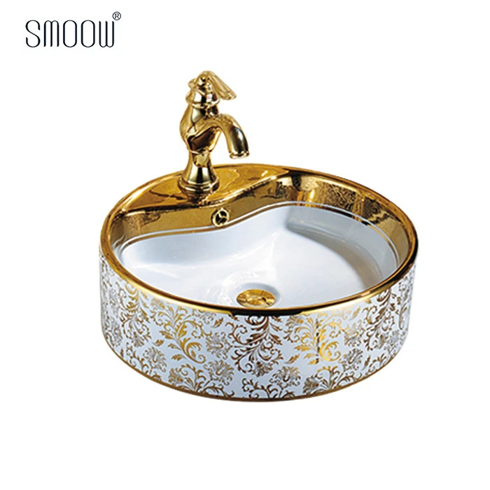 Good price round gold electroplate porcelain art wash basin bathroom sink