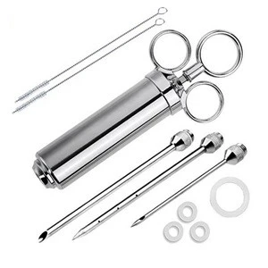 Grill Stainless Steel Meat Injector Syringe Kit with 2-oz Barrel and Needles Meat Poultry Turkey Chicken BBQ Tool