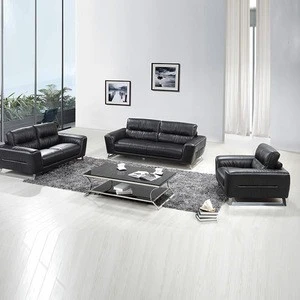 Guangzhou Furniture Modern Black Real Leather Living Room Sofas for sale