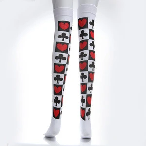 Halloween Women&#39;s Stockings Funny Playing Card Thigh High Harlequin Socks For Cosplay One Size