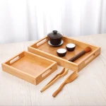 Handles Design Four Styles Bamboo Wood Serving Tray Set