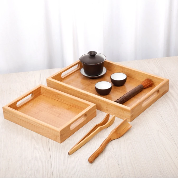 Handles Design Four Styles Bamboo Wood Serving Tray Set