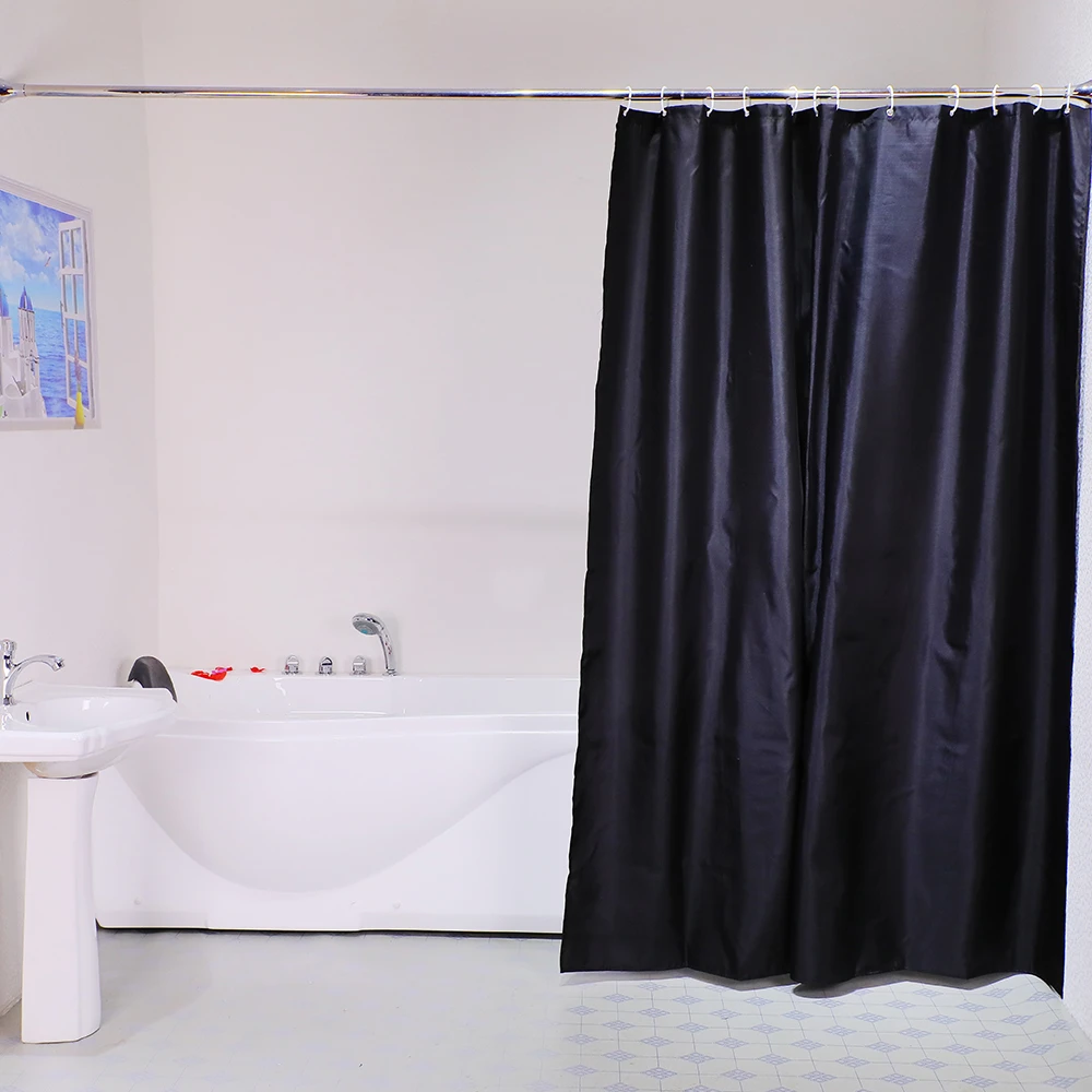 Heavy Polyester Solid Color Extra Long Black Shower Curtain For Hotel