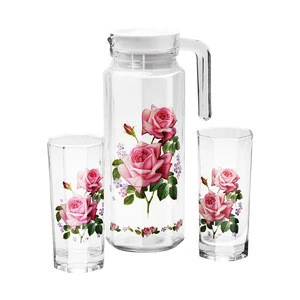 High Quality Drinking Juice Glass Water Decal Pot set Glass drinking pitcher