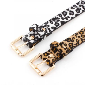 High Quality Ladies Pu Leather  Dress Waist Belt Fashion Vintage Leopard Print Pin Buckle Leather Spots Belt