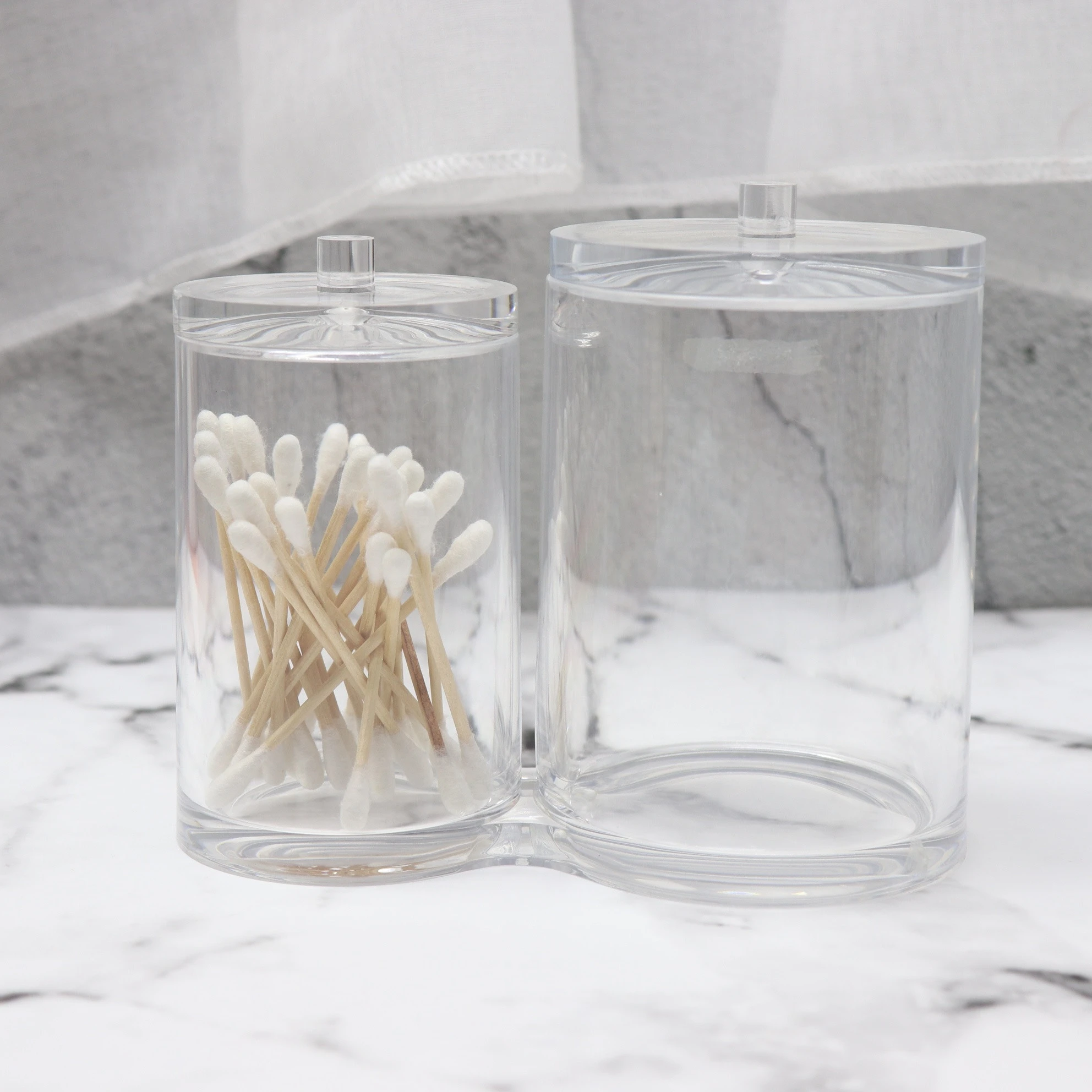 High quality plastic clear Makeup Cotton swabs tank Cosmetic Containers Acrylic Makeup Organizer with lid