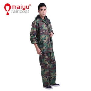 High quality rain jacket Popular Camouflage army green poncho raincoat for adult rainwear