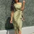 Import High quality sexy women satin off shoulder dark green slim ladies dress with belt from China