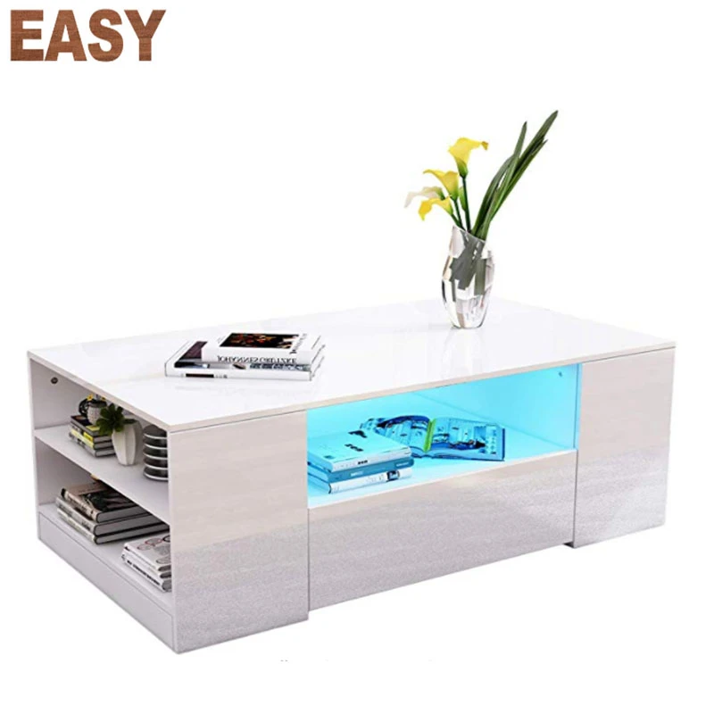 Home Furniture Wooden Material High Quality Modern LED Coffee Table
