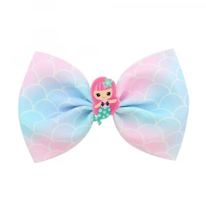 Hot Sale Mermaid Unicorn Pattern Hair Accessories Tie Dye Hair Clip Baby Bow Headdress Hair Pin For Kid
