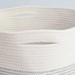 Hot Sell On Amazon 100% Nature Color Cotton Rope Woven Round Large Storage Basket With Handles