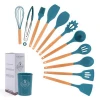 Hot Selling BPA Free Silicone Eco-friendly Wooden Cooking Utensils 11 Pieces Kitchen Accessories Utensils Set