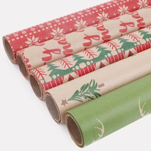 Hot Selling Christmas Elements Printed Brown Kraft Gift Wrapping Paper