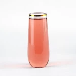 Hot Selling Product Plastic Unbreakable Stemless Champagne Flute Glass with Gold Stamping Rim