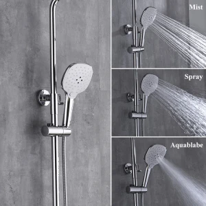 Hotel Modern Bathroom Bath Exposed Chrome Brass Shower Faucet Mixer Set Rainfall Shower Set
