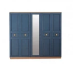IDER ANTISSA BEDROOM SET (5 Doors Wardrobe, Double Bed Set, Nighstands and Dresser in Walnut and Blue Tones with Gold Accessory)