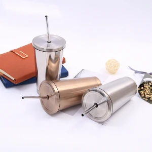 In Stock 500ml Double Walled Stainless Steel Tumbler Cups Vacuum Cup with Stainless Steel Straws