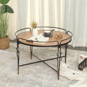 INNOVAHOME living room decorative accent furniture metal frame wooden topvintage coffee table industrial round center table