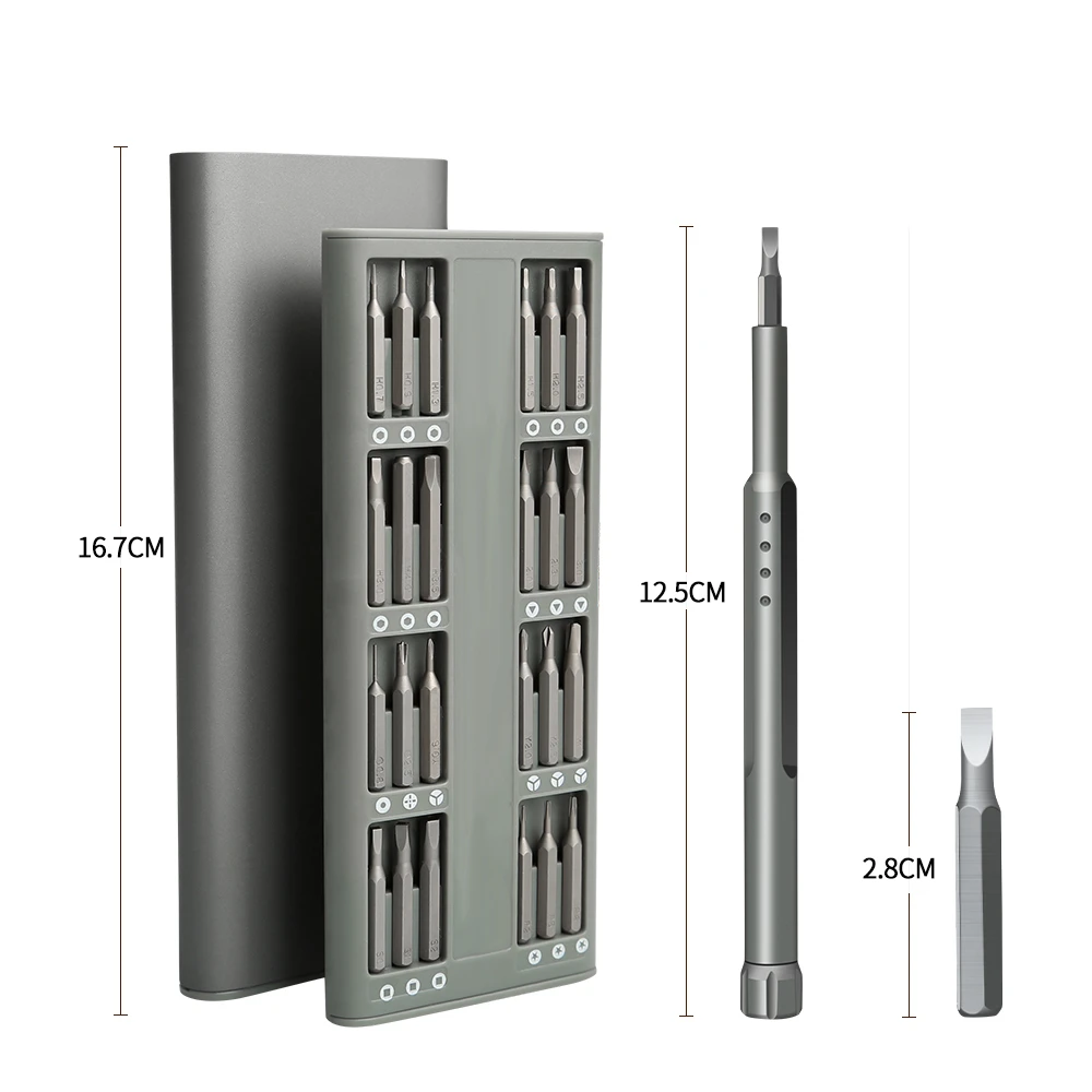 Iphone XIAOMI Aluminum Case Precision Screwdriver Set Double Side Repair Tool Kit KS-8828 48 in 1 with 48 Bits Repair Used Gray