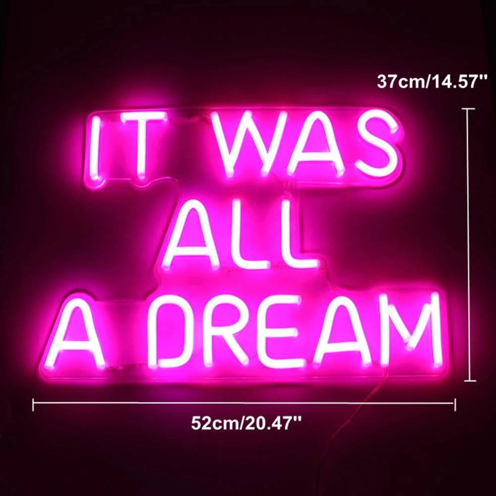 It Was All A Dream Neon Sign LED Light Tube Handmade Visual Artwork Bar Wall Decoration Commercial Lighting Colorful Neon Bulbs