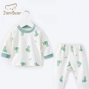 JamBear 100% organic cotton baby Long Sleeve Pajamas baby clothing sets Printed Bab Jumpsuit baby long johns