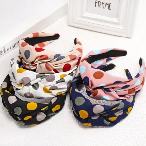 Japanese and Korean version of simple polka dot wide side knotted fabric headband adult hair accessories