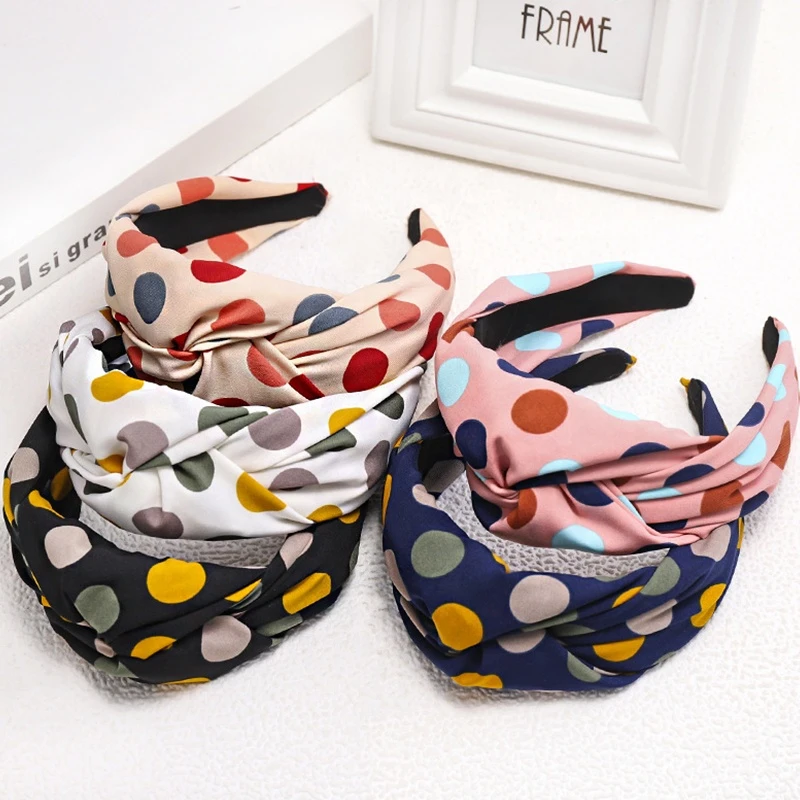 Japanese and Korean version of simple polka dot wide side knotted fabric headband adult hair accessories