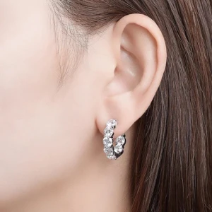 Jewelry Manufacturer  Round Solid Sterling Silver 925  White cz Inside out Hoop Earrings, CZ hinge Hoop Small earring