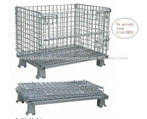JS Folding storage cage, Warehouse stackable steel cage
