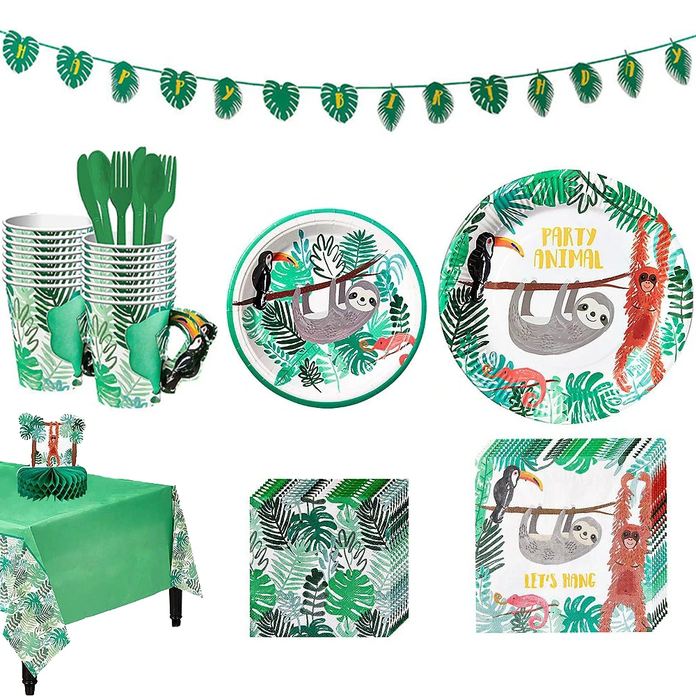 Jungle Birthday Party Decoration Disposable Tableware Set Jungle Animal Forest Friends Zoo Theme Supplies Baby Shower Safari