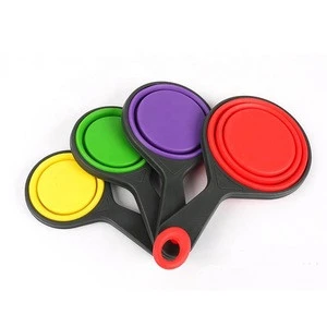 Kitchen Utensil Gadget Tool BPA Free 4 Piece Silicone Measure Spoon Set Collapsible Measuring Cups