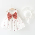 Korea Style Baby Dress Bow Design Girls Dress Kids Summer Dot Dress