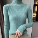 Ladies high elastic pullover half high neck short slim knit sweater women pullover