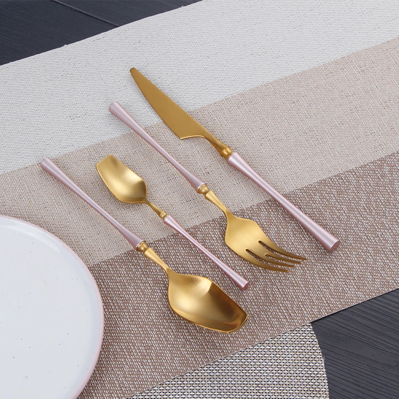 Luxury 304 Stainless Steel Fork And Spoon Set Pink Gold Cutlery Flatware Set