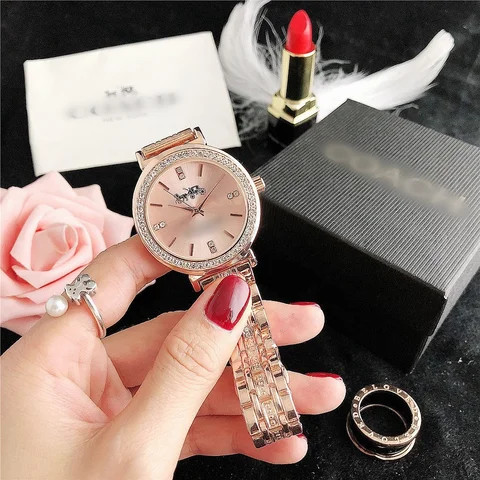 Luxury Brand Logo Stainless Steel Band Waterproof Diamond Wrist Watches Ladies Watch for Women Gift