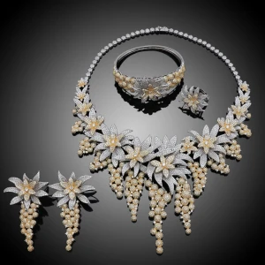 Luxury Crystal CZ Zircon Bridal Wedding Women Jewelry Sets Exquisite Cubic Zirconia Flower wedding Jewelry Set