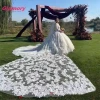 Luxury Long Sleeve Ball V Neck Heavy Applique Crystal Beading Dress Cathedral Train Gown 2020 Wedding Dresses Turkey