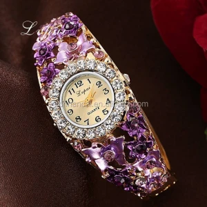 Lvpai Brand Luxury Bracelet Watch Women Crystal Flower Quartz Wristwatch Clock Gold Rhinestone Women Dress Business Watch