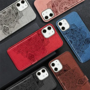 Mandala embossed leather case Phone cases Coque Back Cover Phone Shell for iphone 12 case with card holder