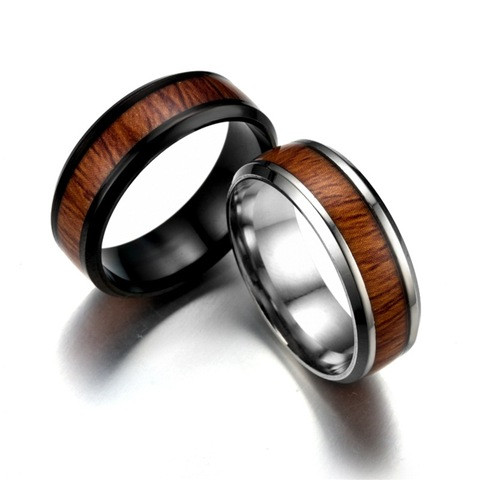 Manufacturers wholesale hot sale stainless steel jewelry wood grain titanium steel ring