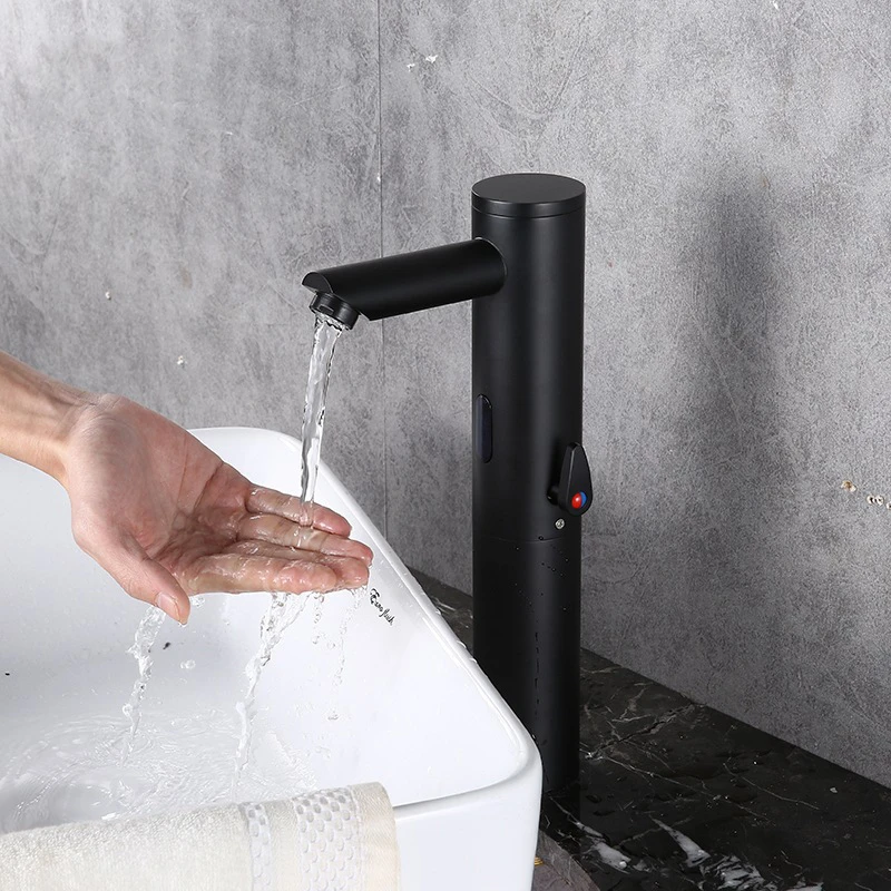 Matte Black Bathroom Sensor Faucet Touchless Brass Basin Mixer Tap