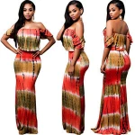 MC619 2017 african styles printed strapless flouncing maxi dress for women clothing
