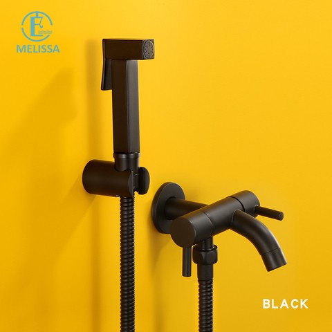 Melissa Brass Bathroom black toilet bidet spray shattaf set Handheld shower Mop Basin water tap faucet