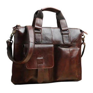 Men Quality Leather Antique Retro Business Briefcase 15.6&quot; Laptop Case Attache Portfolio Bag One Shoulder Messenger Bag B260
