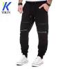 Men running elastic bottoms slim sport wear training professional jogging compression pants with knee zipper