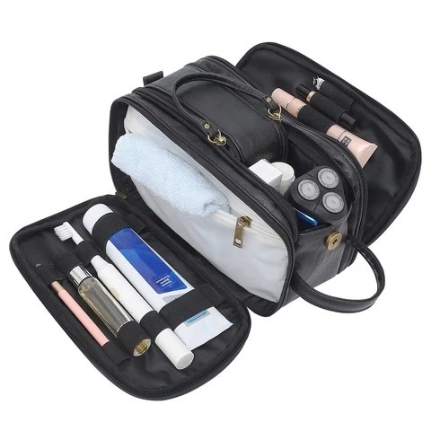 mens waterproof toiletry bag travel organizer PU cosmetic bag with handle
