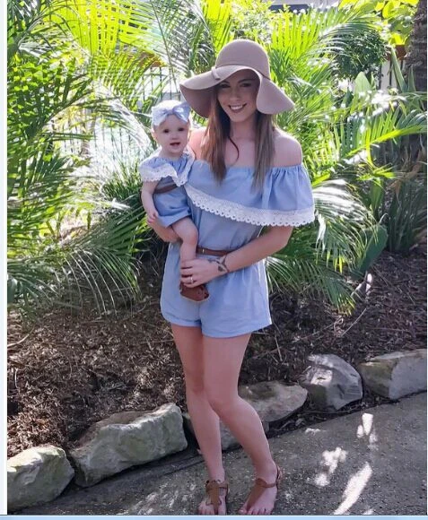mommy and daughter baby girls casual matching family clothes fashion off shoulder matching ladies jeans romper outfits summer