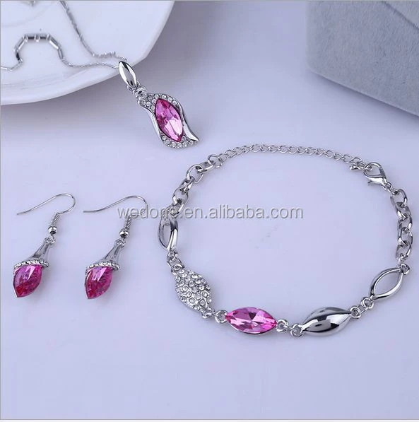 multi colors wholesale fashion accessories crystal necklace&bracelet&earring wedding and bridal jewelry sets
