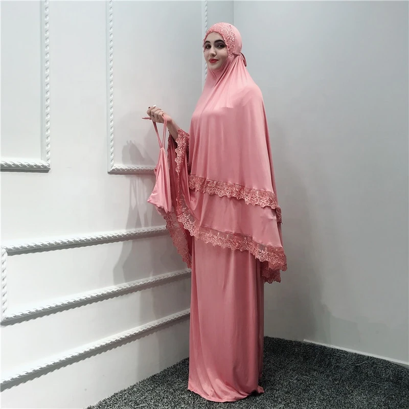 muslim abaya robes arab islamic lace skirts scarf tops big-swing prayer abaya set