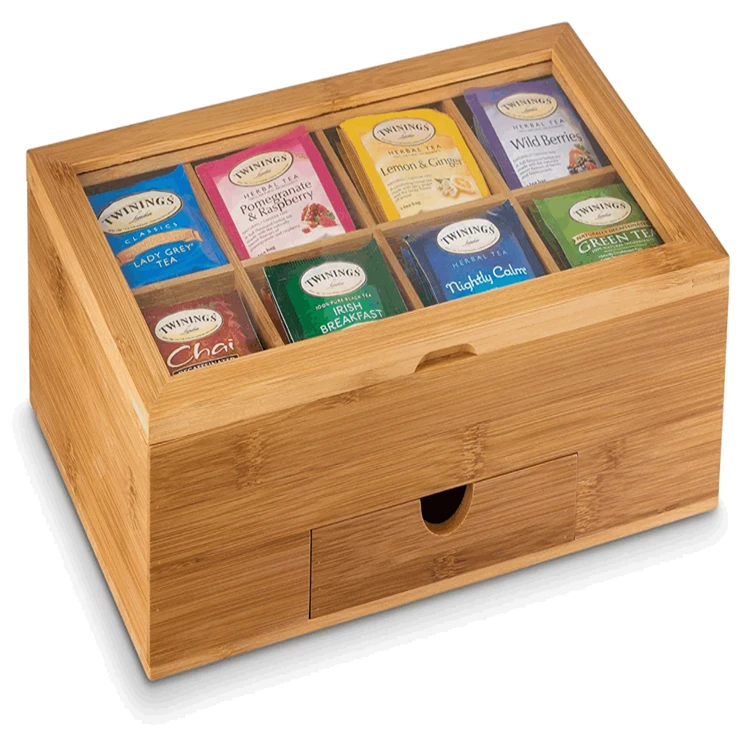 Natural bamboo texture organizer displays storage with magnet lid keeps hot selling tea box wood